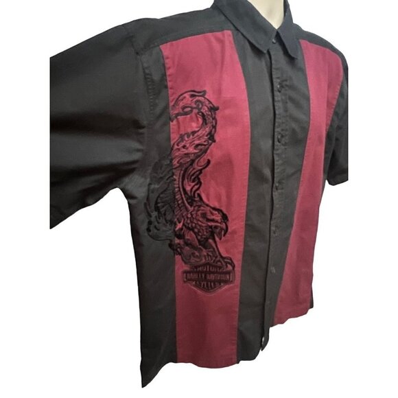 Harley Davidson Motorcycle Mechanic Garage Embroider Eagle Button Up Shirt Large - Picture 5 of 9